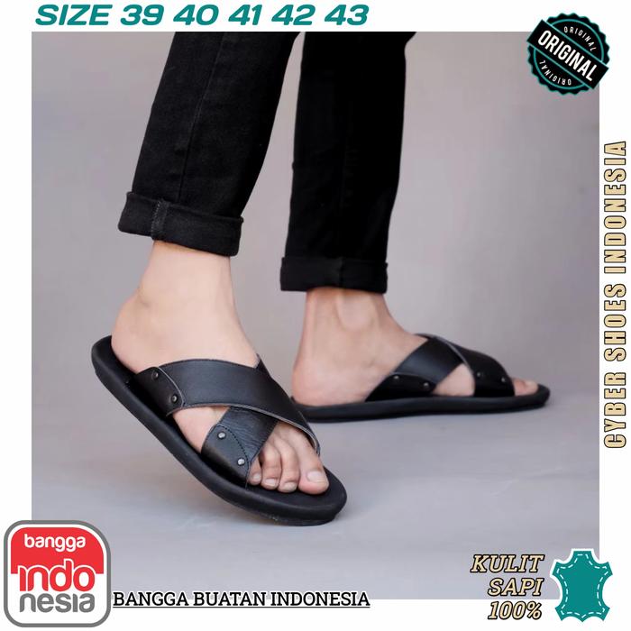 % AWET - Fitflop Pria Sandal Slide Casual Kulit Ori XMINE 02 BLACK