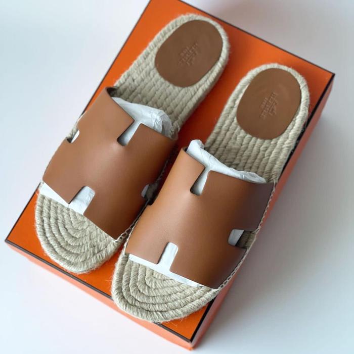 Original - Hermes Antigua Izmir Espadrilles Gold size 41 44 Sandals