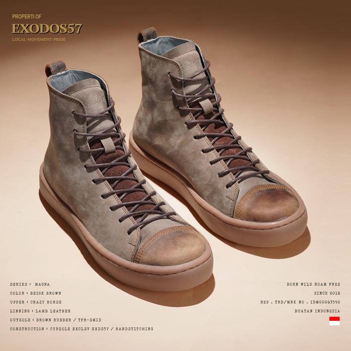 Sepatu Sneakers Kulit Pria Exodos57 Magna Beige Brown