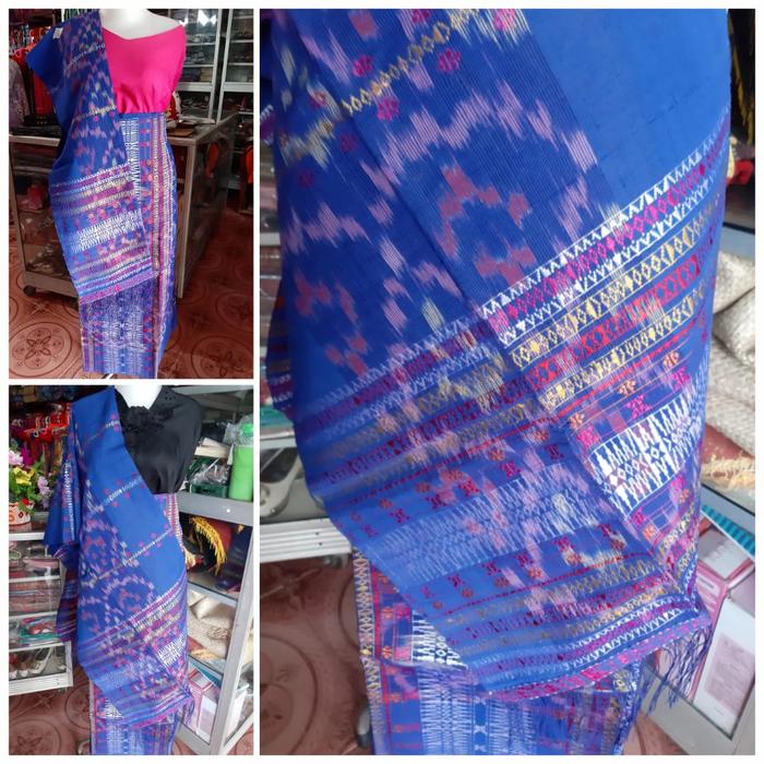 SONGKET BATAK UNIK PUCCA BINTIK BUNGA TUMTUMAN BIRU TENUN TARUTUNG