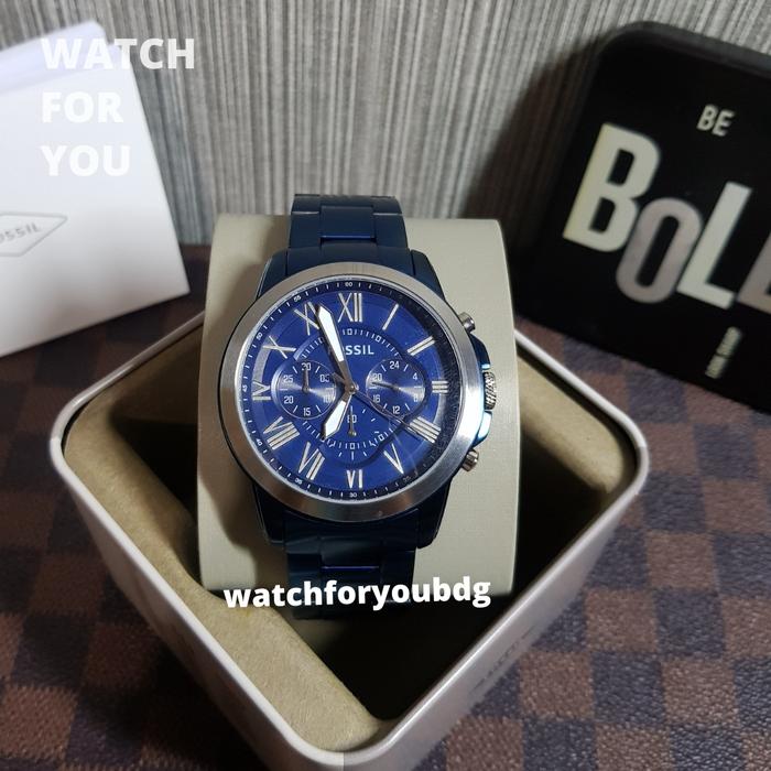 Fossil FS5230 Grant Chronograph Blue Dial Stainless Watch FS 5230 Box