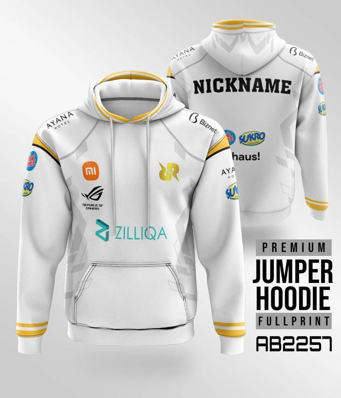 Jaket Hoodie Custom Fullprint eSport | RRQ 2022 | Putih