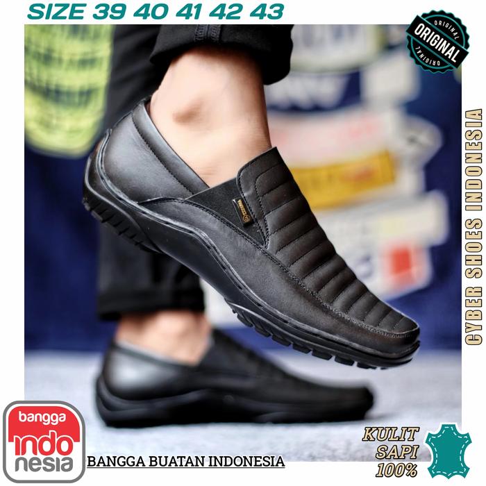 Sepatu Formal Pria Pantofel Lokal Asli Kulit SlipOn Casual FORZA BLACK