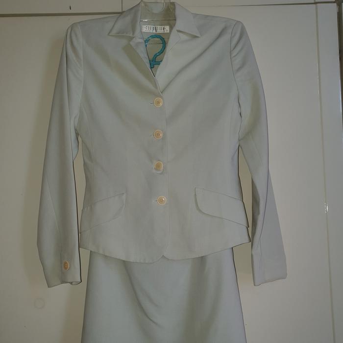 setelan blazer & mini skirt, thrift, warna hijau mint lembut