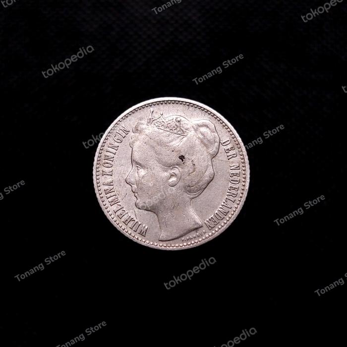 Uang Koin 1/2 Gulden Wilhelmina Crown Tahun 1908 Perak Belanda