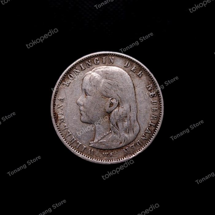 Uang Koin 1 Gulden Wilhelmina Long Hair Tahun 1892 Perak Belanda