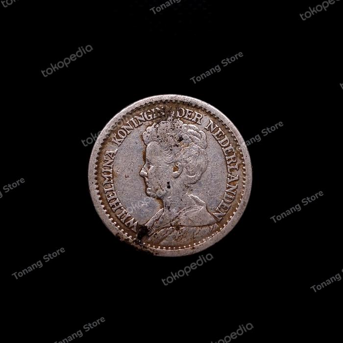 Uang Koin 1/2 Gulden Wilhelmina Mantel Tahun 1913 Perak Belanda