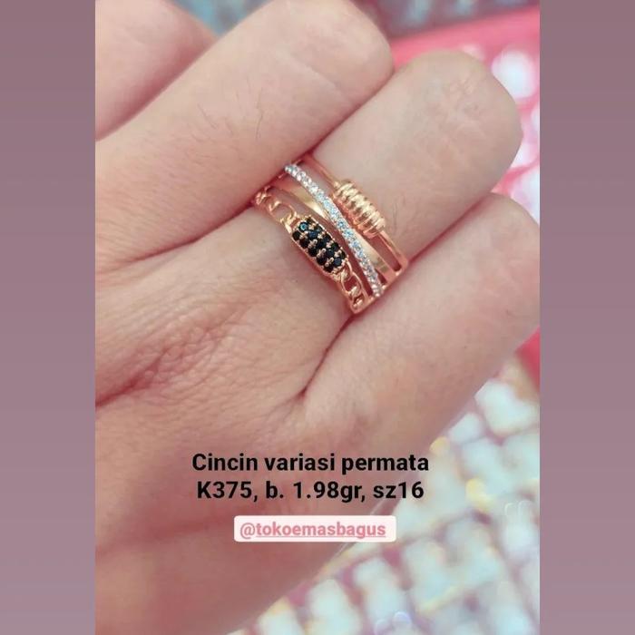Cincin emas asli 375 cincin emas permata hitam putih cincin ukuran 16