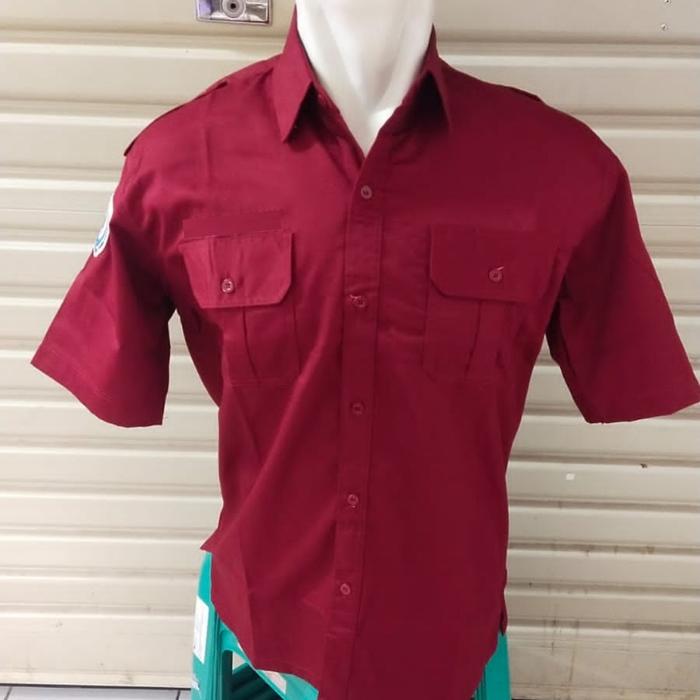 Kemeja PDH Maroon Seragam PDH Maroon Polos Lengan Pendek Pria