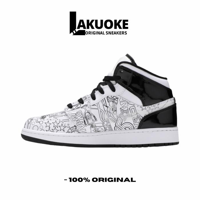 SEPATU NIKE AIR JORDAN 1 MID GS DOODLE DIY ORIGINAL
