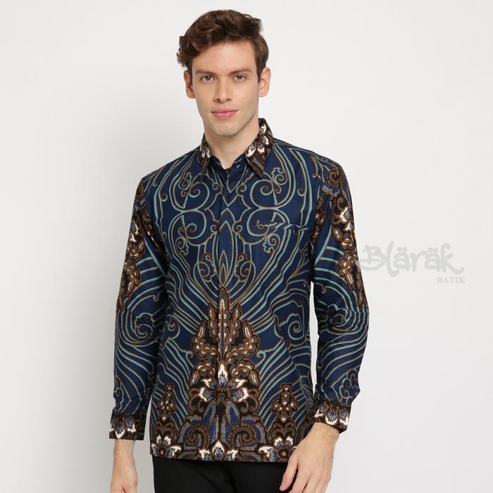 Kemeja Batik Pria Lengan Panjang / Pendek Batik Blarak Aswangga Biru
