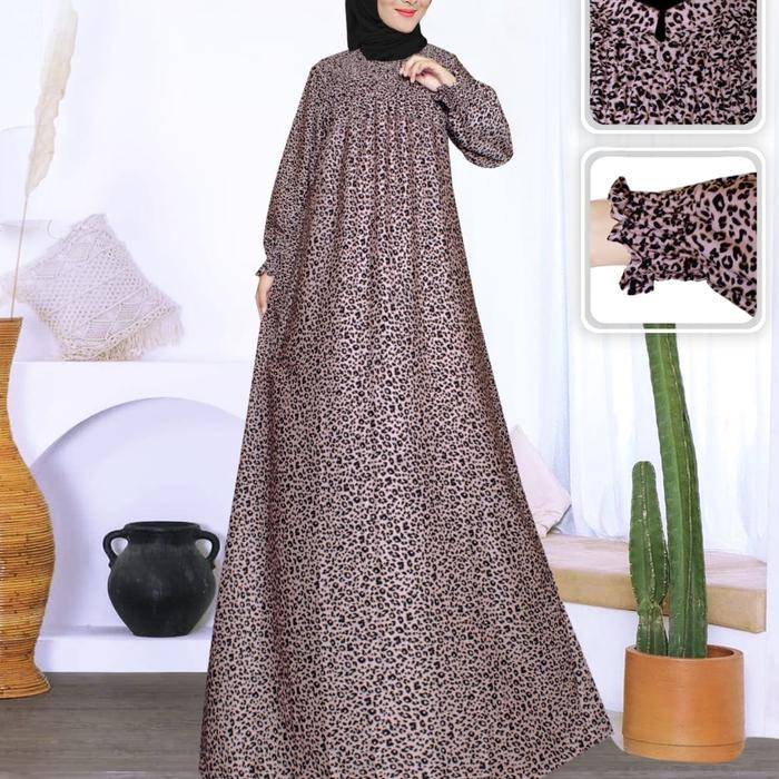 Gamis Wanita Murah/Muslim/Smock Macan Tutul