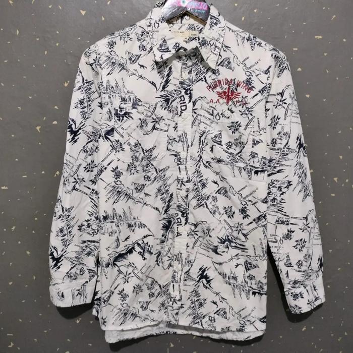Kemeja Lengan Panjang Full Print Avirex Original Second Thrift Murah