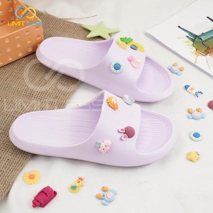 Sandal Limitless Cewek Slip On  Jelly Plus Stiker Lucu 3D  Size 36-40