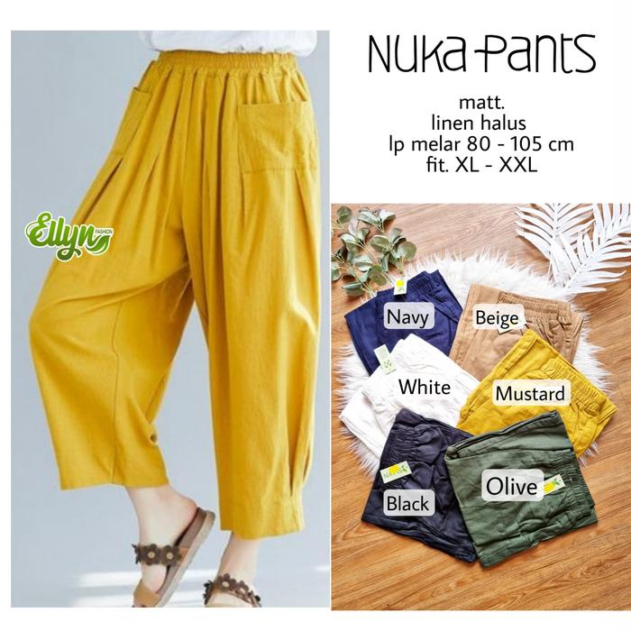 Celana panjang wanita terbaru nuka pants linen premium murah modis 9/8