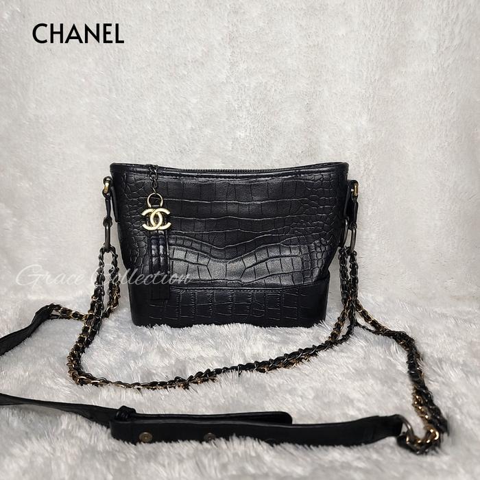 TAS WANITA BRANDED ORIGINAL - CC GABRIELLE HOBO CROCODILE BLACK SMALL