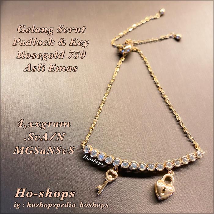 Gelang Serut Padlock with Key Rosegold Kadar 750 Asli Emas