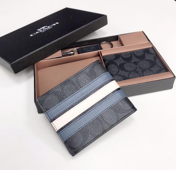 Coach Men Wallet Stripes Signature Dompet Pria Coach + Cardholder
