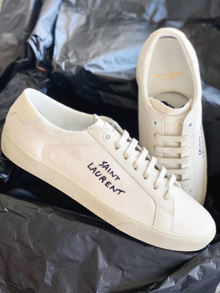 Original - YSL Saint Laurent Distressed Court Sneakers Beige Logo