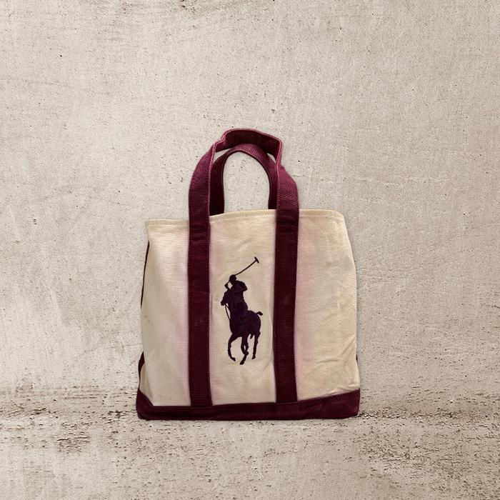 POLO RALPH LAUREN TOTEBAG CANVAS WHITE-MAROON NOT LL BEAN FILSON