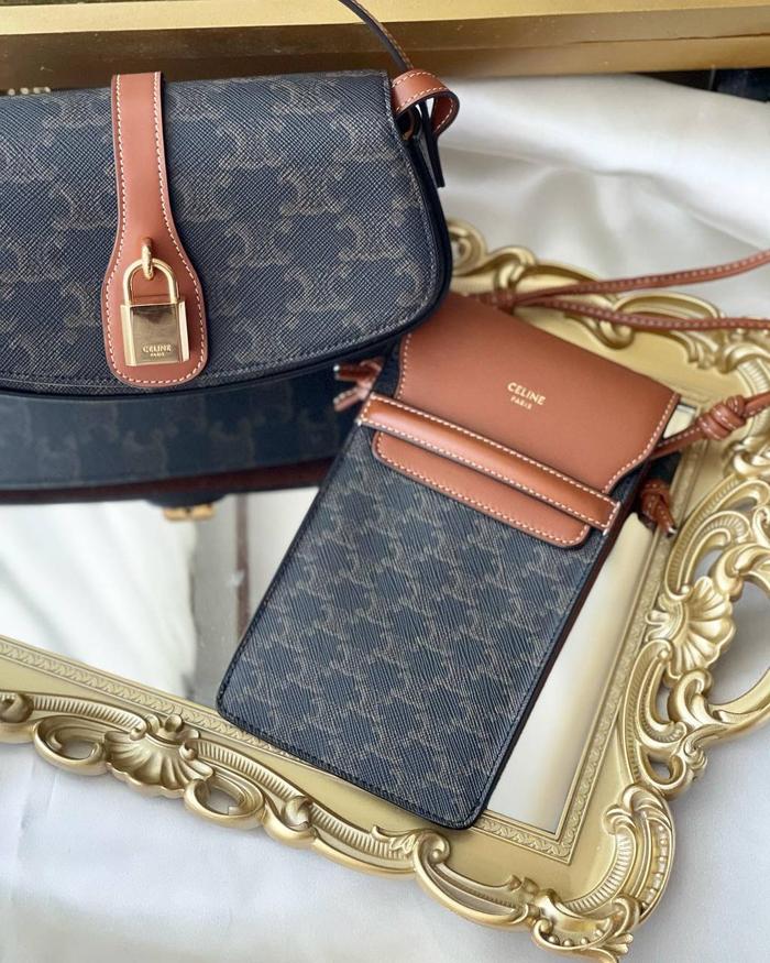Celine Triomphe Cardholder In White Monogram/ Tan Leather Complete bo