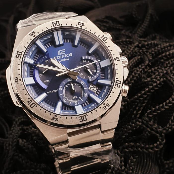 Jam Tangan Pria Casio EDIFICE EFR-563D-2A EFR-563 Chronograph Navy Dial Silver Steel