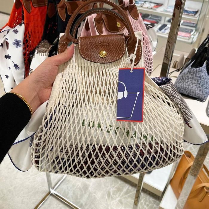 Original - Longchamp Le Pliage Filet Regular S Ecru Black Blush Pink Y