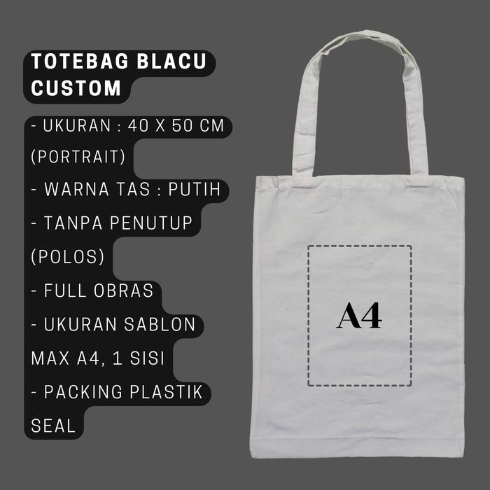 Tote Bag Blacu Custom Design Satuan 40x50 Totebag Tas Pria Polos