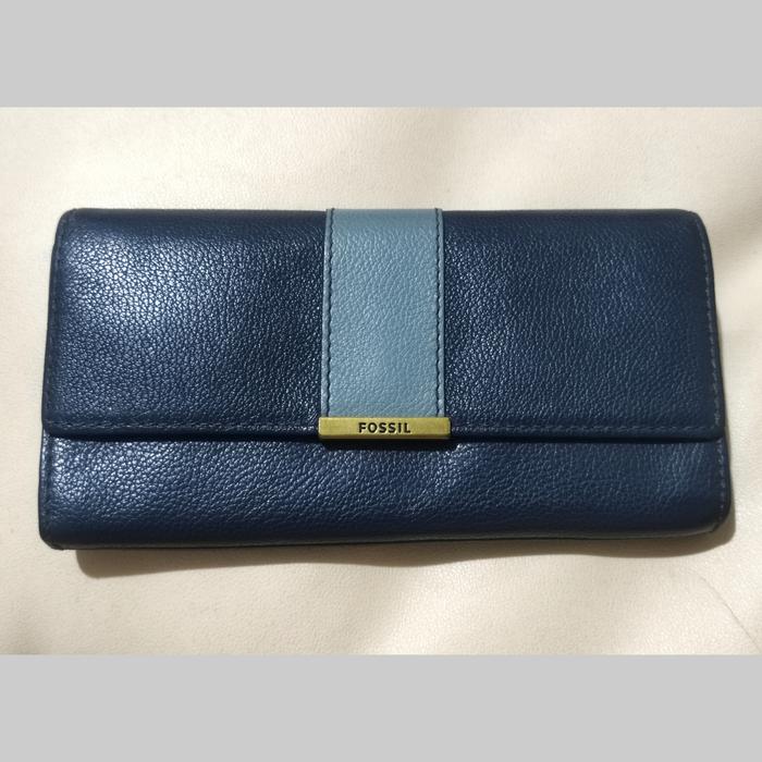 Dompet Fossil Farah Flap Blue Multy Wallet Preloved
