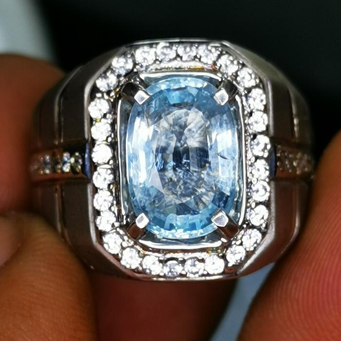Batu permata asli blue Aquamarine crystal Ring perak asli