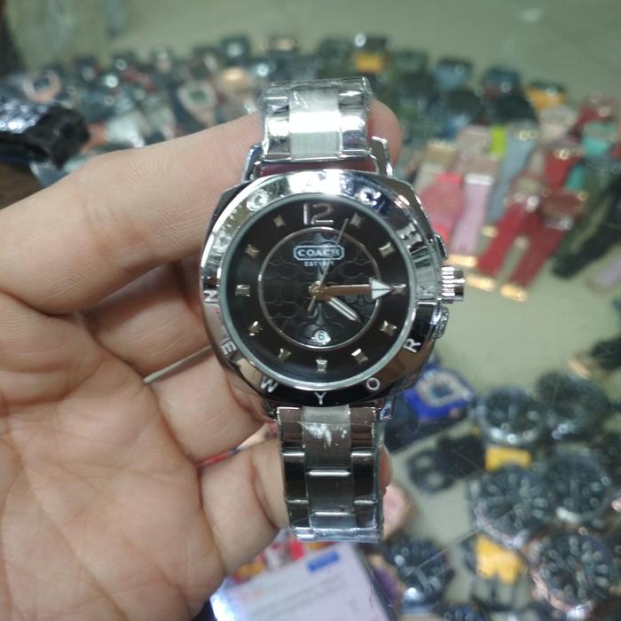 Jam Tangan Wanita Coach Rantai Silver Hitam