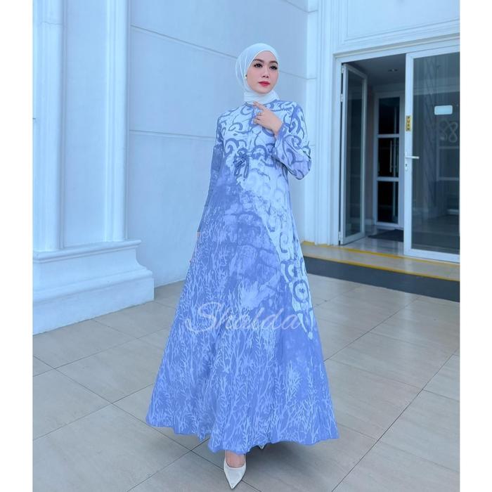GAMIS SILK SUTRA ORI SHALDA BATIK *TWIGS SILVER SUTRA DRESS*