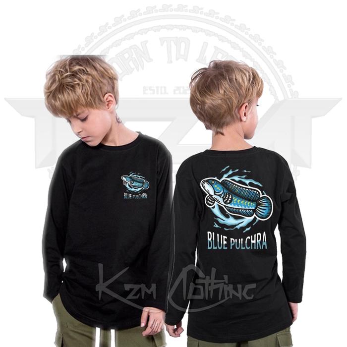 BAJU KAOS ANAK UNISEX TANGAN PANJANG CHANNA FISH BLUE PULCHRA KATUN Fashion