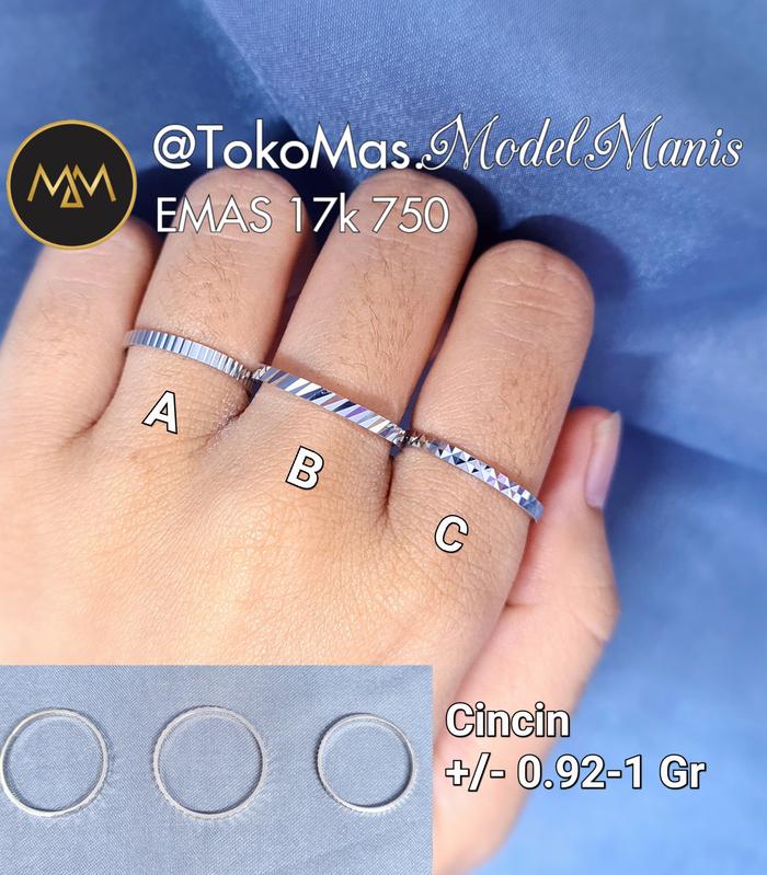 Cincin Stack Ring Polos ukir kilap emas putih 750 kadar 17k