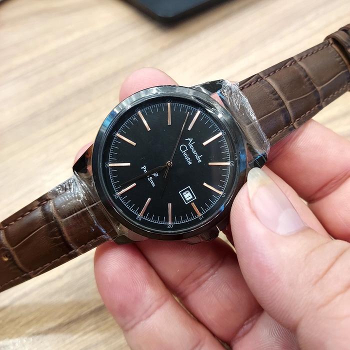 Alexandre Christie AC1008 Jam Tangan Pria Original Tali Kulit - hitam
