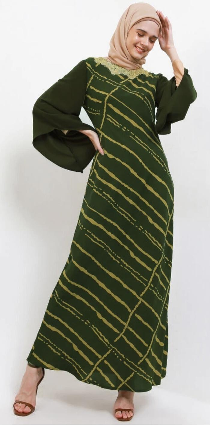 Luire by raden Sirait Gamis dress abaya tangan lonceng army pattern