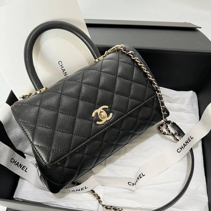 Original - BNIB Chanel Coco Handle Small Black Caviar LGHW chip