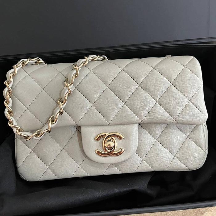 Original - Like new Chanel Mini Rectangle Grey Classic Lambskin LGHW c