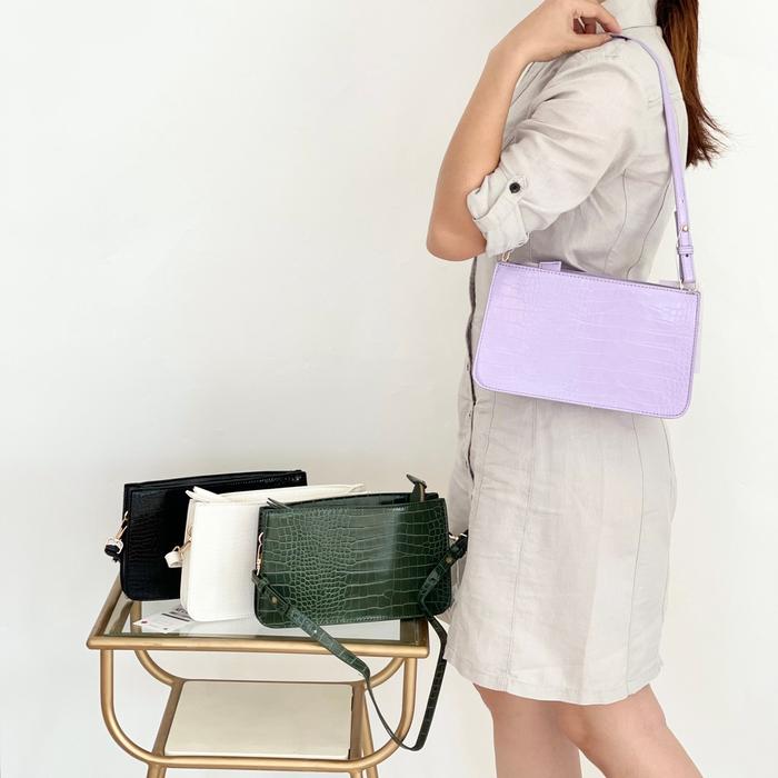 Zara Croco Sling Bag Black White Green Lilac - Tas Wanita Hitam Putih