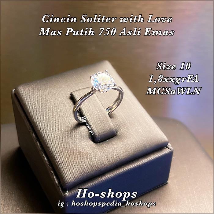 Cincin Soliter With Love Mas Putih Kadar 750 Asli Emas