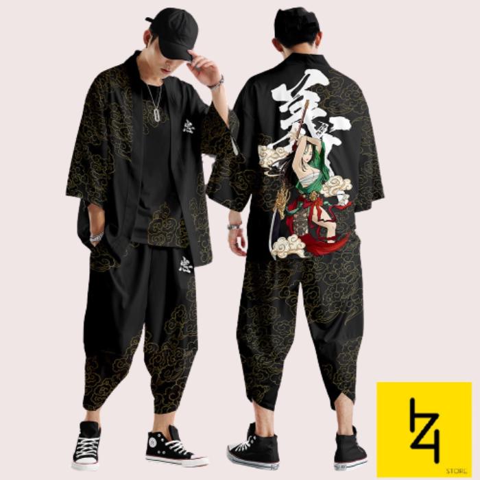 Kimono jepang unisex pria wanita set celana import M L XL XXL 2L 2XL