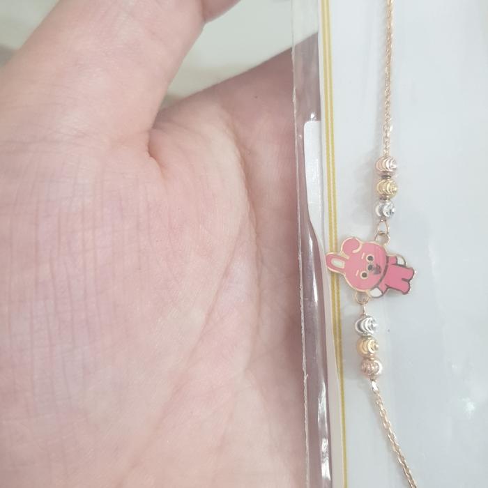 Gelang anak balita rantai pony pink kuda emas asli 700 70% 16K 13 cm