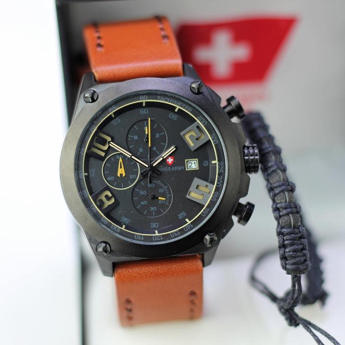 Jam tangan pria Swiss army Sa 4096 Crono Tanggal aktif free gelang