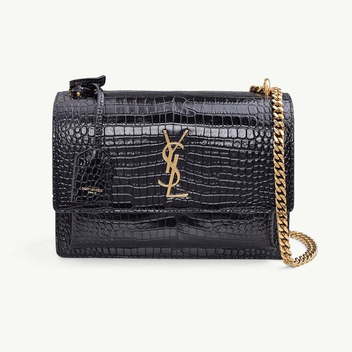 Original - YSL Saint Laurent Medium Sunset Black Croco GHW Shoulder Ba