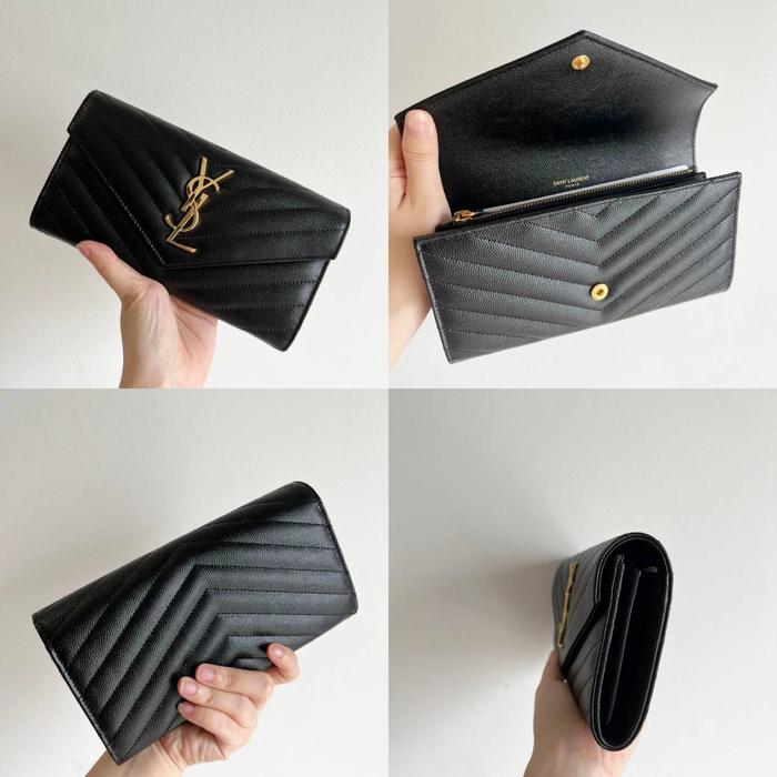 Original - YSL Saint Laurent Flap Long Wallet Black GHW
