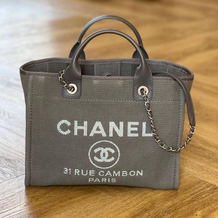 Original BNIB Chanel Deauville Small Tote Bag Top Handle Grey GHW