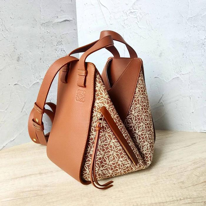 Original - Loewe Small Hammock Tan Pecan GHW Anagram Jacquard Monogram