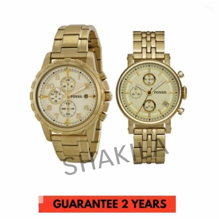 Jam Tangan Couple Gold Es2197 Fs4867 Fullset Box Paper Bag Original