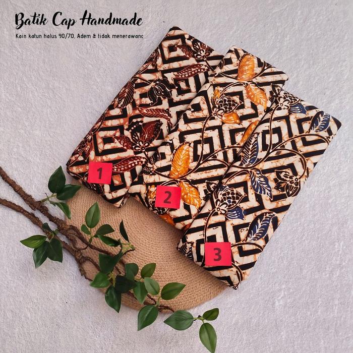 Kain Batik Cap Handmade Sogan Batangan Tulip (Coklat - Kuning - Biru)