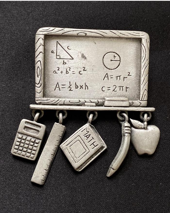 Vintage JJ Math Teacher Chalk Board Brooch